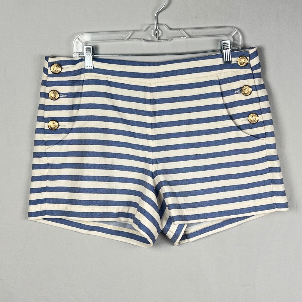 Dalia Sailor Shorts Womens 12 Striped Blue White Gold Anchor Buttons Nautical